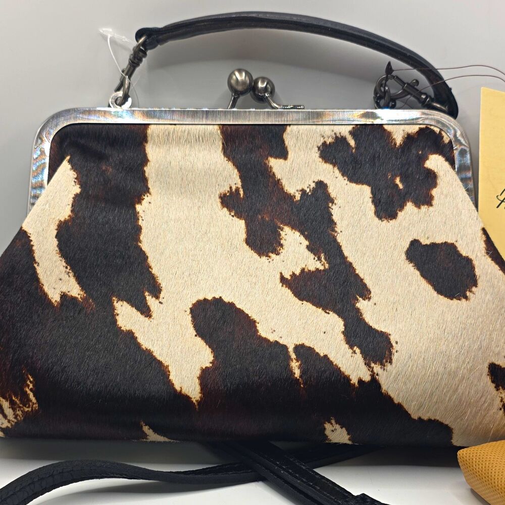 Patricia Nash Black/White Animal Print Kisslock Crossbody Bag Medium, new